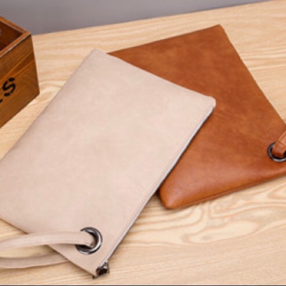 Unique Vegan Women Clutch Bag- 12.5”Wx9”H camel brown color only one available - Picture 2 of 3